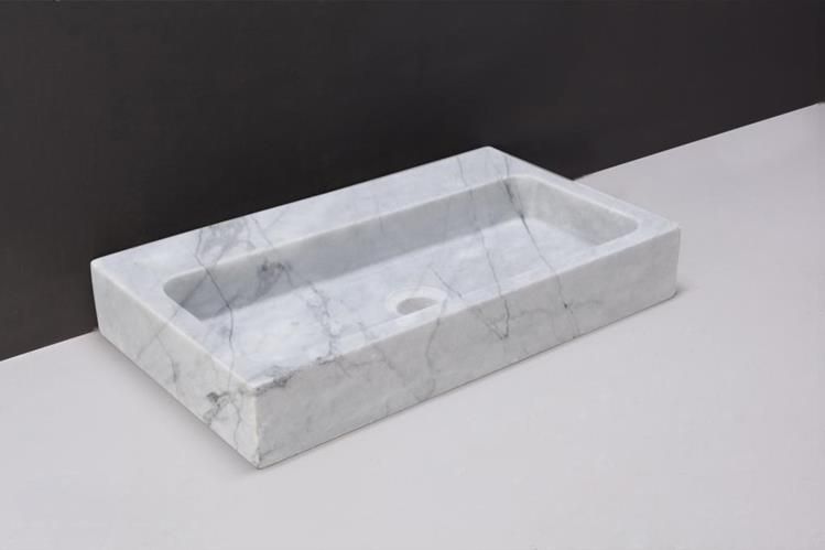 Forzalaqua Taranto wastafel 50x30x8cm Rechthoek 0 kraangaten Natuursteen Carrara gepolijst 100491