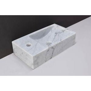Forzalaqua Venetia fonteinbak 40x22x10cm wasbak rechts 1 kraangat links Natuursteen Carrara gepolijst 100431