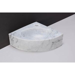 Forzalaqua Turino hoekftontein 30x30x10cm 1 kraangat zonder kraan natuursteen Carrara gepolijst 100429