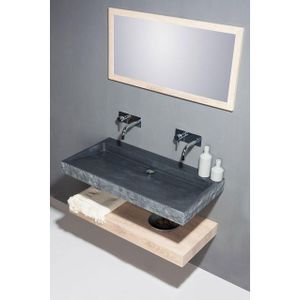 Wastafel forzalaqua palermo graniet gezoet gekapt 2 kraangaten zwart 100,5x51,5x9 cm