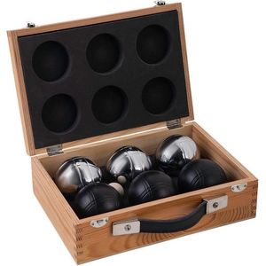 Jeu De Boule  6 ballen (Zwart en Zilver) in luxe kist | koffer |  Jeu de Boules | luxe jeu de boule set