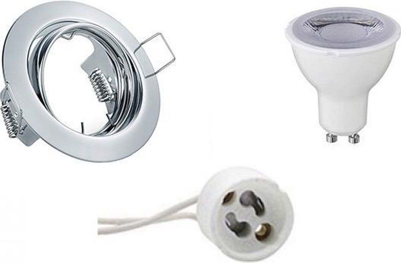 Trion - LED Spot Set - Dimbaar - Glans Chroom - GU10 Fitting - 6W - Helder/Koud Wit 6400K - Kantelbaar Ø83mm