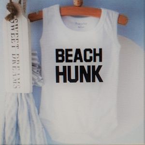 Baby Rompertje cadeautje zwangerschap aankondiging tekst jongen | beach hunk  | korte mouw mouwloos | wit zwart | maat 62/68 | geboorte kraamcadeau cadeau