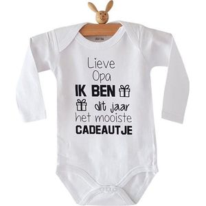 Rompertje met tekst Lieve Opa Ik ben dit jaar het mooiste cadeautje | lange mouw | wit zwart | maat 50-56 bekendmaking zwangerschap aanstaande baby jongen meisje unisex