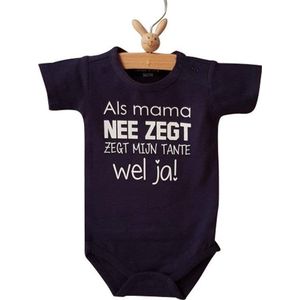 Romper baby tekst blauw | Als mama nee zegt zegt mijn tante wel ja | korte mouw |blauw met witte tekst | maat 74-80  jongen meisje unisex