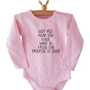 Baby rompertje meisje met tekst voor grote zus big sis sister | Geef mij maar een kusje want ik krijg een broertje of zusje | Lange mouw | roze| maat 98-104 | Zwangerschapsaankondiging zwangerschap aankondiging geboorte