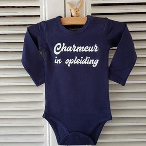 Baby Rompertje blauw jongen met tekst zwangerschap aankondiging - announcement charmeur in opleiding  | blauw wit | lange mouw | maat 74/80 | cadeau papa mama oma opa oom tante vaderdag moederdag