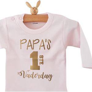 Baby Rompertje met tekst papa papa's eerste vaderdag roze lange mouw maat 50-56  bekendmaking zwangerschap aanstaande baby meisje