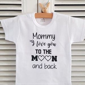 Rompertje baby tekst cadeau eerste moederdag tekst mama Mommy I love you to the moon and back | korte mouw | wit zwart | maat 74/80 |  cadeau zwangerschap aankondiging mama's liefste worden voor verjaardag I love allerliefste cadeautje kind