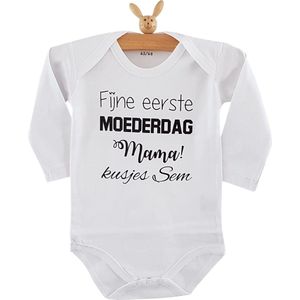 Rompertje baby tekst cadeau mama | fijne eerste moederdag met naam | Lange mouw | wit zwart | maat 50-56 | mooiste cadeautje kind liefste lief leukste mijn is de allerbeste allerliefste