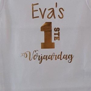 Baby Rompertje tekst opdruk 1 jaar eerste verjaardag 1 jaar meisje jongen  | Lange mouw | wit goud roze blauw zwart | maat 86-92 | jarig party girl Cakesmash outfit / first birthday / een eerste verjaardag / met naam