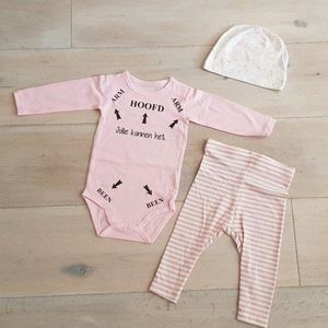 Baby Meisjes cadeau geboorte Setje 3-delig newborn | maat 50-56 | setje roze romper lange mouw met tekst zwart jullie kunnen het  Huispakje | Kraamkado | Gift Set aankondiging bekendmaking zwangerschap cadeau voor de liefste aanstaande geboorte