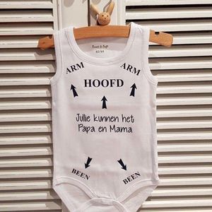 Baby Rompertje met tekst zwangerschap aankondiging - announcement jullie kunnen het papa en mama | mouwloos | wit zwart | maat 74-80 | cadeau papa mama oma opa oom tante vaderdag moederdag