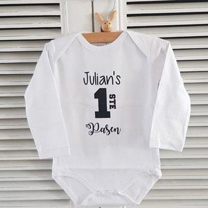 Baby Rompertje tekst jongen meisje | Mijn eerste pasen | lange mouw | wit  zwart met naam | maat 50-56