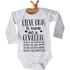 Rompertje baby met tekst | Lieve Oma Ik hoorde dat je geweldig bent en ben heel blij dat jij mijn oma gaat worden! ontmoeten! | lange mouw | maat 50-56 | aankondiging bekendmaking zwangerschap cadeau voor de liefste aanstaande