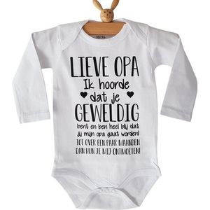 Baby rompertje met tekst | Lieve Opa Ik hoorde dat je geweldig bent en ben heel blij dat jij mijn opa gaat worden! ontmoeten! | lange mouw | maat 50-56 | aankondiging bekendmaking zwangerschap cadeau voor de liefste aanstaande en voor oma