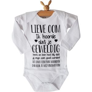 Baby rompertje met tekst | Lieve Oom Ik hoorde dat je geweldig bent en ben heel blij dat jij mijn oom gaat worden! ontmoeten! | lange mouw | maat 50-56 | aankondiging bekendmaking zwangerschap cadeau voor de liefste aanstaande