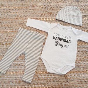 Set met baby romper tekst voor meisje of jongen cadeau papa eerste vaderdag grijs 56 fijne eerste streep