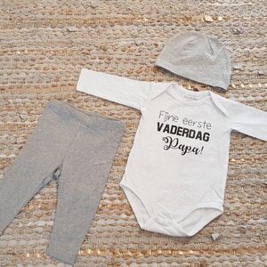 Set met baby romper tekst voor meisje of jongen cadeau papa eerste vaderdag grijs 56 fijne eerste streep