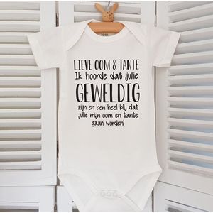 Baby rompertje met tekst cadeau geboorte meisje jongen set kledingset Bodysuit en muts |Kraamkado | Gift Set | rompertje Lieve oom en tante ik ben heel blij dat jullie mijn gaan worden aanstaande aankondiging bekendmaking zwangerschap