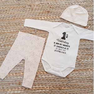 MM Baby rompertje met tekst eerste vaderdag papa cadeau geboorte meisje jongen set met tekst aanstaande zwanger kledingset pasgeboren unisex Bodysuit | Huispakje | Kraamkado | Gift Set