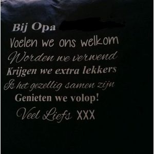 Theedoek met tekst bedrukt cadeau bij opa zwart keukendoek ook als set vaderdag