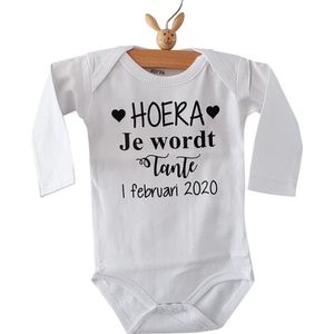 Baby Rompertje met tekst hoera je wordt tante met de uitgerekende maand erbij bekendmaking zwangerschap aanstaande baby jongen meisje unisex