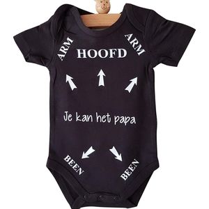 Baby tekst rompertje papa jongen Hoofd Arm Been pijlen je kan het papa | korte mouw |  zwart met wit | maat 74-80 | liefste pap je kan het / cadeautje verjaardag / vaderdag aanstande