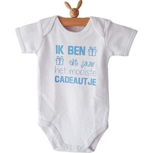 Rompertje met tekst  cadeau eerste Moederdag liefste mama Vaderdag papa Ik ben dit jaar het mooiste cadeautje | korte mouw | wit blauw | maat 62/68 Geboorte Cadeau / Kraamcadeau Baby gender reveal