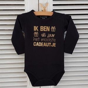 Baby Rompertje met tekst cadeau eerste Moederdag liefste mama Vaderdag papa Ik ben dit jaar het mooiste cadeautje | Lange mouw | zwart | maat 50/56 sinterklaas kerstmis outfit kleding