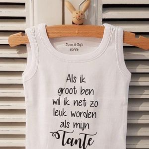 Baby Rompertje cadeautje zwangerschap aankondiging tekst |  Als ik groot ben wil ik net zo leuk worden als mijn tante  wit zwart | maat 62/68 | geboorte kraamcadeau cadeau - baby  - rompertjes baby - rompertjes baby met tekst - rompers  - wit