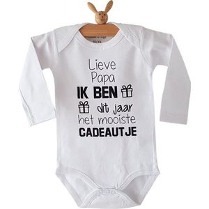 Baby Rompertje met tekst Lieve papa voor eerste vaderdag liefste Ik ben dit jaar het mooiste cadeautje | lange mouw | wit zwart | maat 50/56 bekendmaking zwangerschap aanstaande baby jongen meisje unisex
