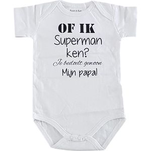 Baby Rompertje super tekst Superman papa ! korte mouw wit maat 62-68 cadeau eerste vaderdag jongen meisje