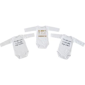 romper baby set met tekst jongen meisje lange mouw 3 stuks| liefste mama en papa en ik ben het mooiste cadeautje dit jaar| maat 50-56 | kraamcadeau kraamkado aankondiging bekendmaking zwangerschap geboorte voor de liefste aanstaande