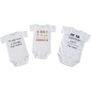 romper baby set met tekst jongen meisje korte mouw 3 stuks| liefste mama , superman papa en ik ben het mooiste cadeautje dit jaar| maat 50-56 | kraamcadeau kraamkado aankondiging bekendmaking zwangerschap geboorte voor de liefste aanstaande