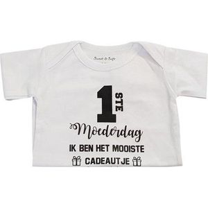 Rompertje baby tekst cadeau mama | eerste moederdag ik ben het mooiste cadeautje |korte mouw | wit zwart | maat 74-80 jongen meisje