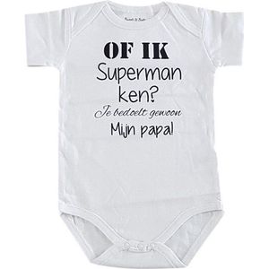 Baby Rompertje super tekst Superman papa ! korte mouw wit maat 62-68 cadeau eerste vaderdag jongen meisje