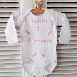 Baby Rompertje tekst opdruk Hoofd Arm Been pijlen je kan het papa | Lange mouw | wit roze meisje | maat 50/56 | liefste pap je kan het / cadeautje verjaardag / vaderdag zwangerschap aankondiging bekendmaking