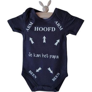 Baby tekst rompertje papa jongen Hoofd Arm Been pijlen je kan het papa | korte mouw |  blauw met wit | maat 62-68 | liefste pap je kan het / cadeautje verjaardag / vaderdag aanstande zwangerschap aankondiging bekendmaking