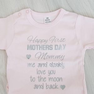 Baby rompertje met tekst eerste moederdag mama cadeau voor de liefste aanstaande roze meisje