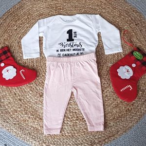 Rompertje baby met tekst  Baby cadeau Kerstpakje - Kerst Romper - Kerstoutfit tekst mijn eerste kerstmis pakje cadeautje zwangerschap aankondigen kleding kerst Kerstkleding kerstpakje bekendmaking voor de liefste aanstaande