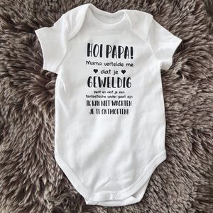 baby rompertje met tekst bekendmaking aankondiging zwangerschap zwanger in verwachting Hoi papa, mama vertelde me dat je geweldig bent en dat je een geweldige vader wordt. .. ontmoeten korte mouw maat 56 Cadeau voor de liefste aanstaande Vaderdag