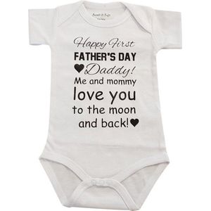 baby romper papa eerste vaderdag tekst cadeau  happy first fathers day korte mouw wit maat 62-68