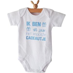 Rompertje met tekst cadeau Vaderdag liefste papa Ik ben dit jaar het mooiste cadeautje | korte mouw | wit blauw | maat 62/68 Geboorte Cadeau / Kraamcadeau Baby gender reveal