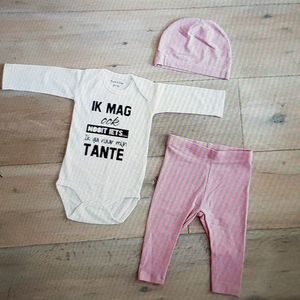 pyjama Baby pakje cadeau geboorte meisje jongen set met tekst aanstaande zwanger kledingset pasgeboren unisex  romper lange mouw wit en broekje| Huispakje | Kraamkado | Gift Set babyset kraamcadeau babygeschenkset