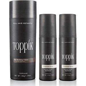 Toppik Hair Fibers Voordeelset Donkerbruin - Toppik Hair Fibers 55 gram + 2 x Toppik Fiberhold Spray 118 ml - Voor direct voller haar