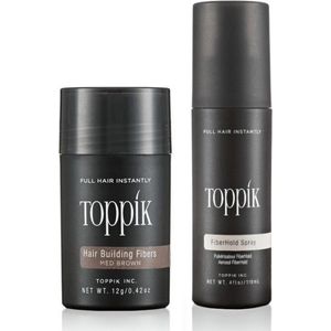Toppik Hair Fibers Voordeelset Middenbruin - Toppik Hair Fibers 12 gram + Toppik Fiberhold Spray 118 ml - Voor direct voller haar