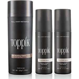 Toppik Hair Fibers Voordeelset Middenbruin - Toppik Hair Fibers 55 gram + 2 x Toppik Fiberhold Spray 118 ml - Voor direct voller haar