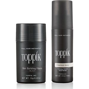 Toppik Hair Fibers Voordeelset Zwart - Toppik Hair Fibers 12 gram + Toppik Fiberhold Spray 118 ml - Voor direct voller haar