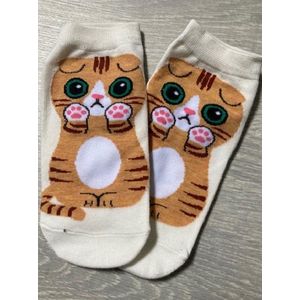 Witte enkelsokken Cartoon style met oranje kat Unisex Maat 36-41